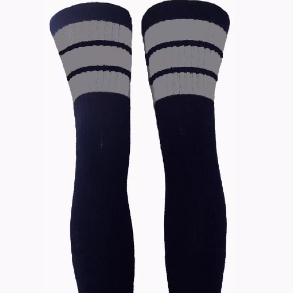 35” long Black gray striped socks over knee thigh high sport rave sexy lingerie - Picture 2 of 2